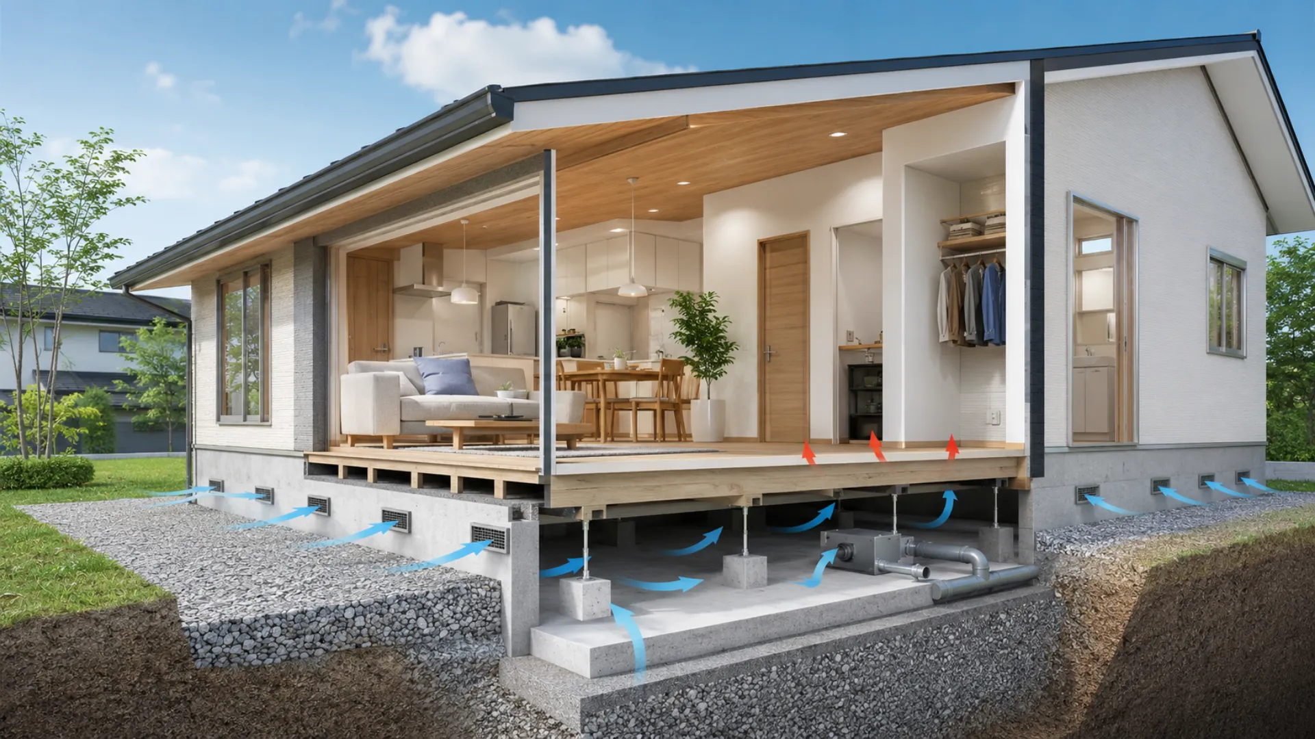 住宅の床下へ空気を通す換気の仕組み